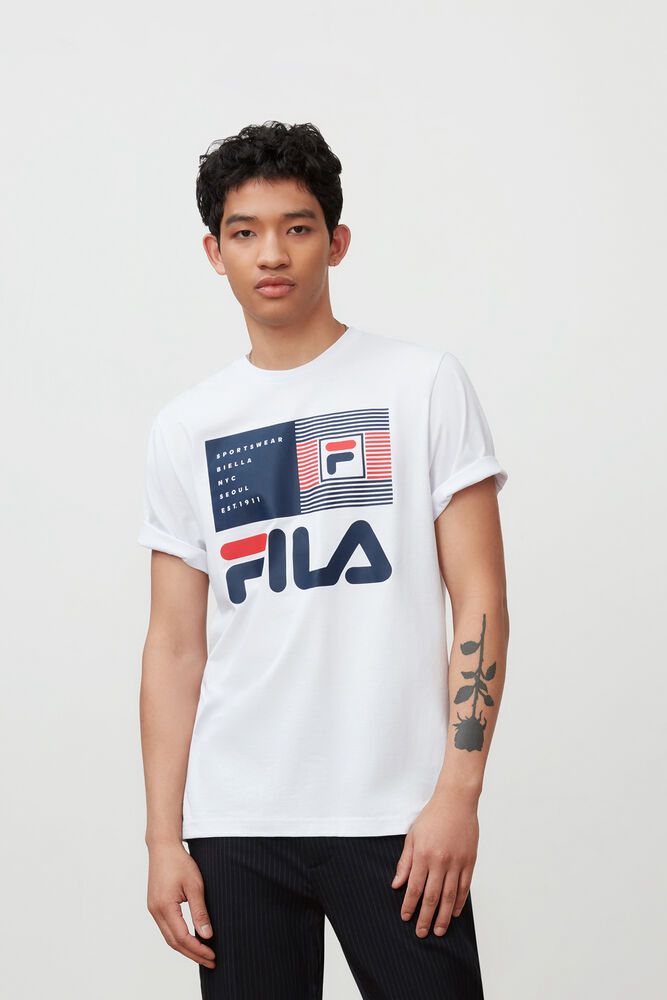 Fila T-Shirt Mens White Celso Graphic - Ireland 60345-MHPI